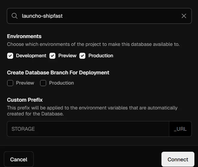 Vercel Neon Integration Settings